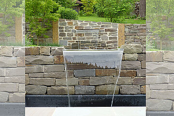 Hanggestaltung - Natursteinmauer mit Wasserfall