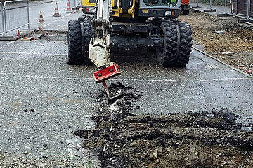 Wurzelratte schneidet Asphalt
