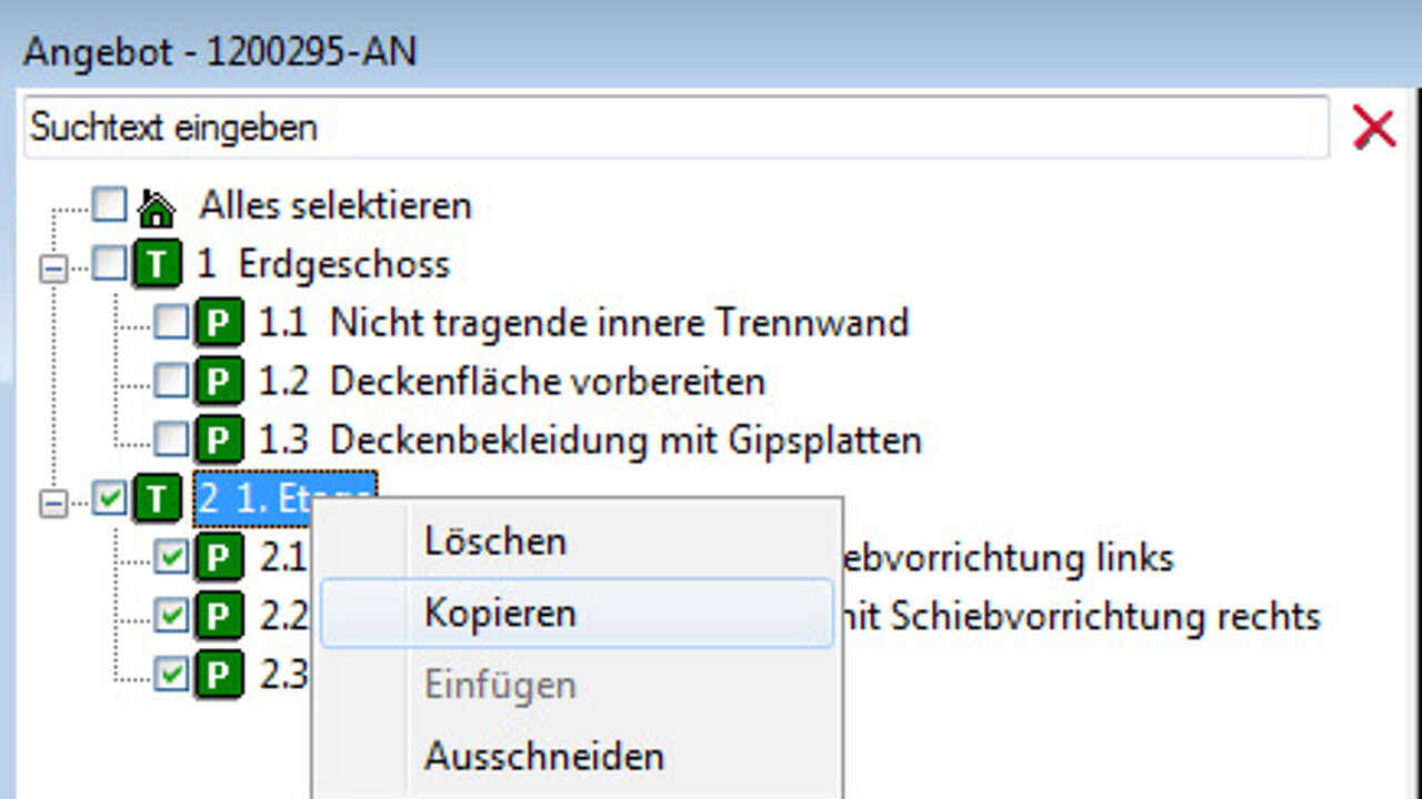 Gliederungsansicht Galabau-Software