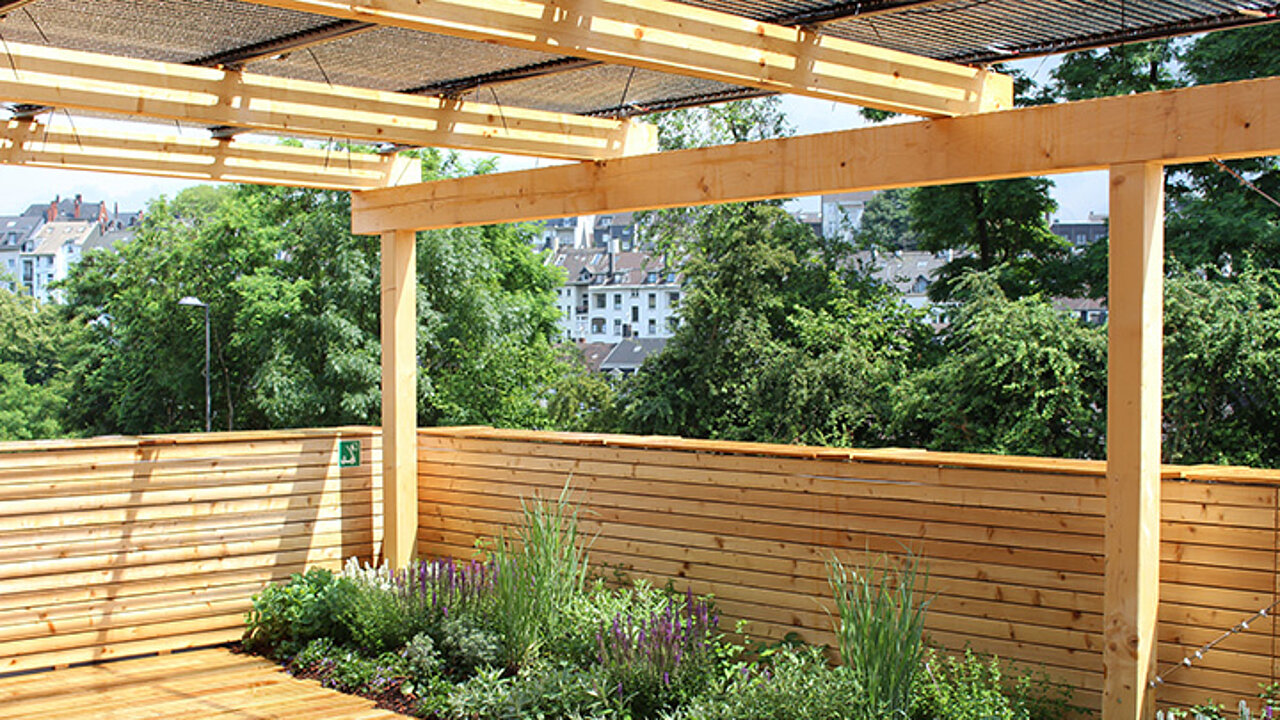 Gründach und Pergola mit Photovoltaik